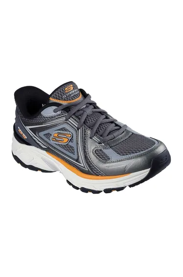 Skechers Mens Mesh Metallic Insert Trainers - Grey/Orange