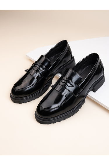 Faux Leather Frill Detail Penny Loafers