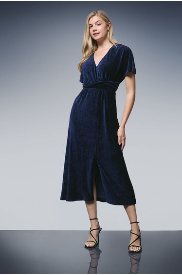 Wrap Crinkle Velvet Midi Dress