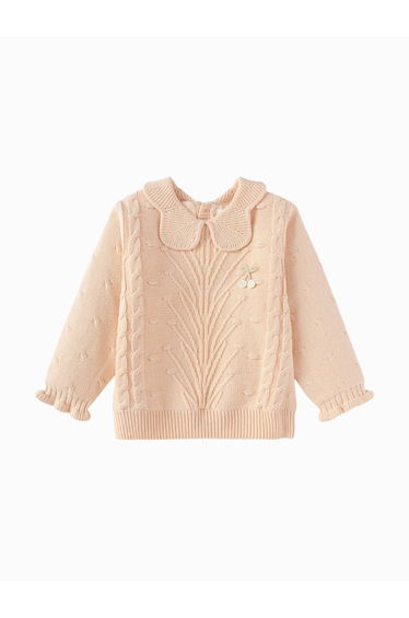 Girls' Knitted Sweater with Texture and Collar