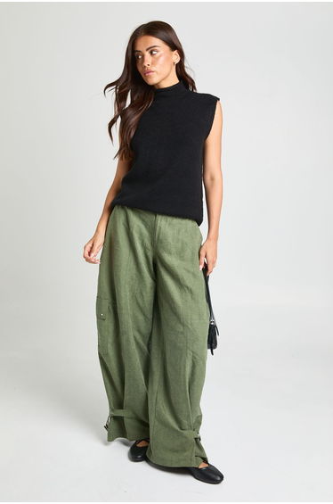 Soft Knit Funnel Neck Top - black