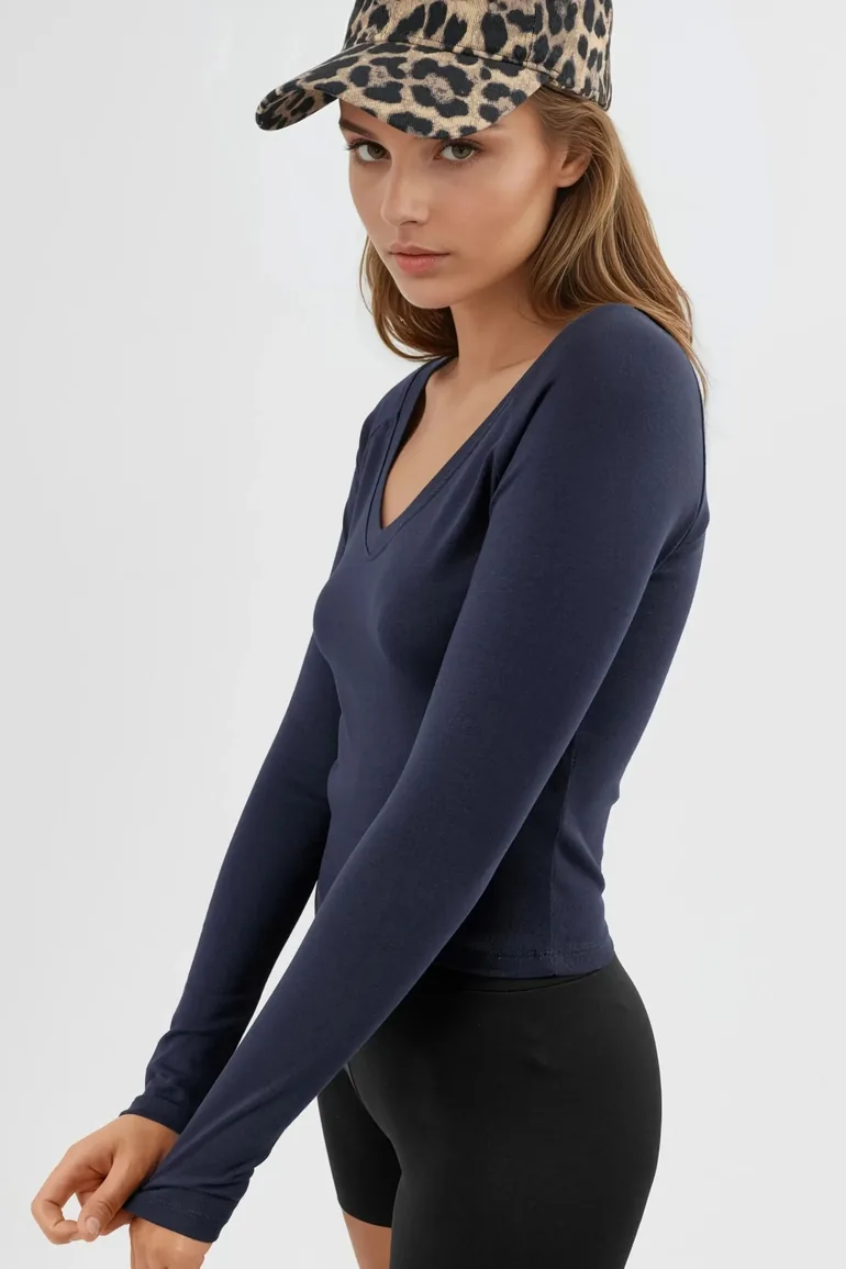 BUSEM V-Neck Long Sleeve Fitted Blouse - 3