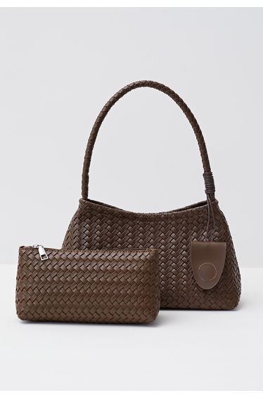 Veiny Faux Leather Handmade Woven Bag in Brown