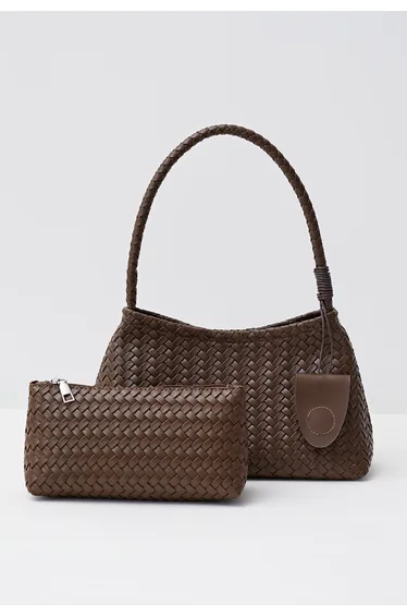 Veiny Faux Leather Handmade Woven Bag in Brown