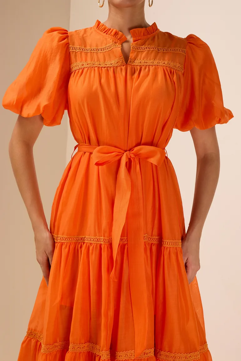 Iris Lace Midi Dress in Orange JardinVue Orange : Premium Dresses : VogaCloset Oman Iris Lace Midi Dress in Orange JardinVue Orange : Premium Dresses : VogaCloset Oman