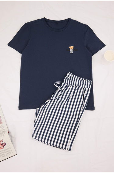 Navy Blue Regular Striped Homewear Pajama Set