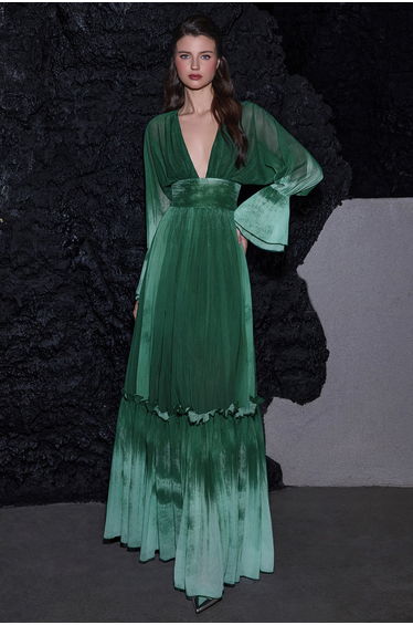 Ombre Chiffon Ruffle Maxi Dress