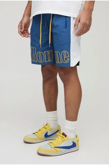 Elasticated Waist Relaxed Mid Length Printed Nylon Shorts - blue