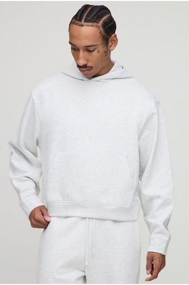 Oversized Shrunken Heavyweight Hoodie - grey marl
