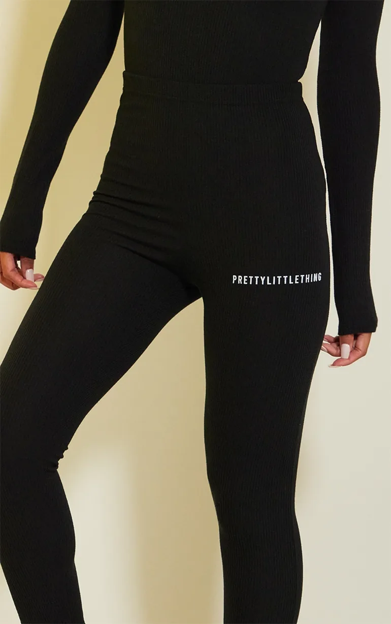 PRETTYLITTLETHING Black Crinkle Rib Split Hem Leggings - 3