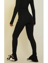 PRETTYLITTLETHING Black Crinkle Rib Split Hem Leggings - 2