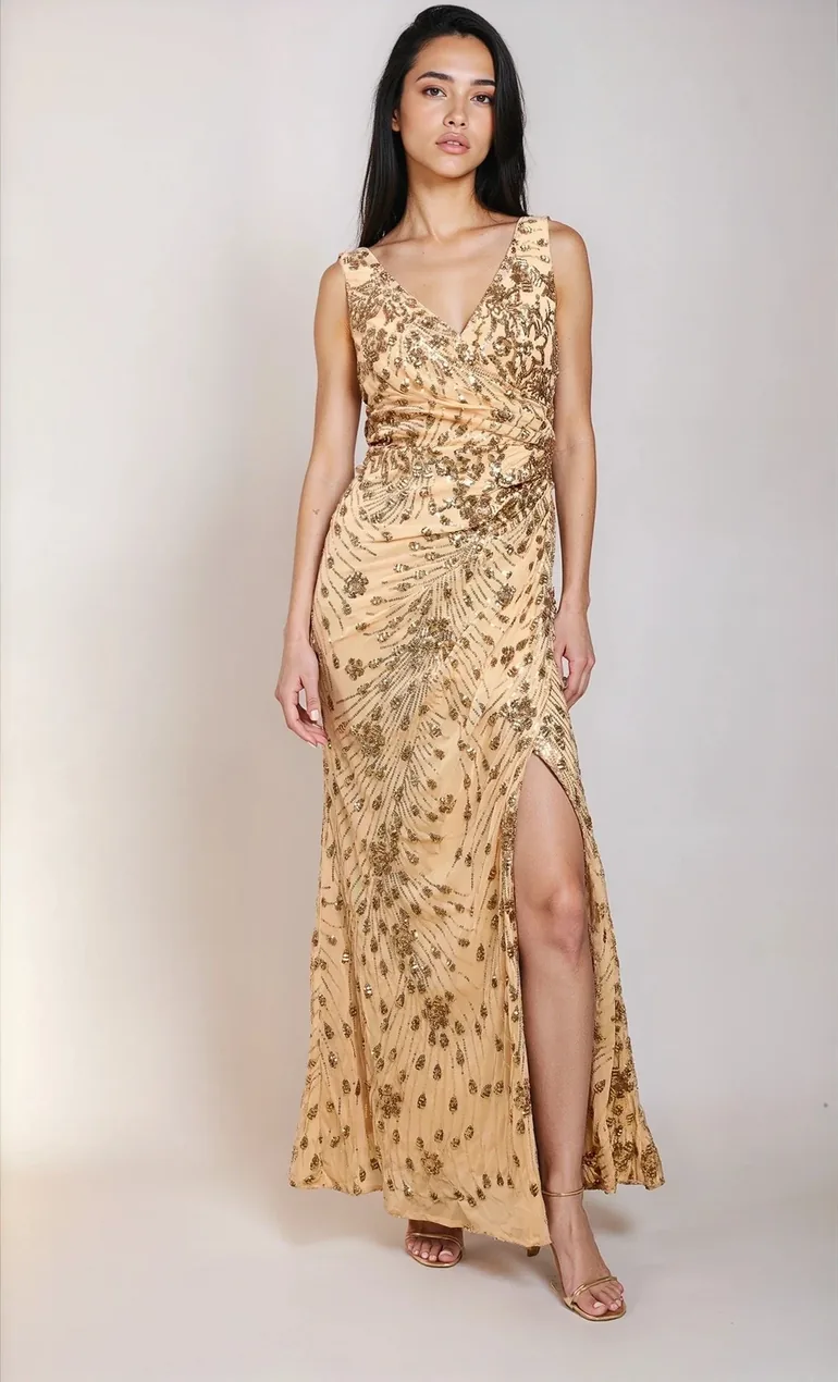 nadia maxi dress - gold sparkle Nadia Maxi Satin Dress With Back Cowl - Gold