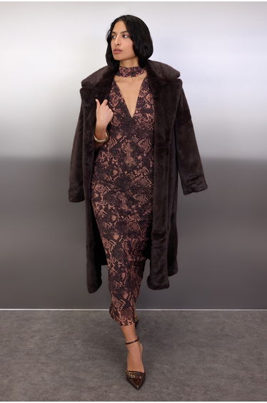 Multicolored animal print scarf knit tulle maxi dress with lining - chic/evening dress