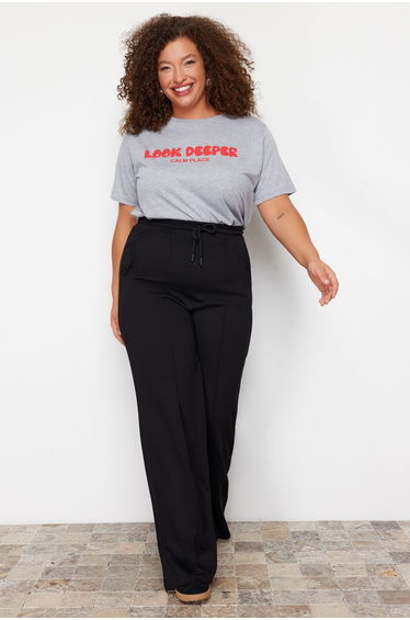 Black Ribbed Detailed Knitted Pants