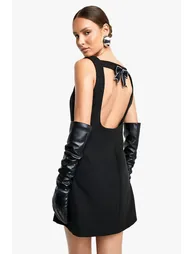 Diamante Bow Tailored Mini Dress - black - 1