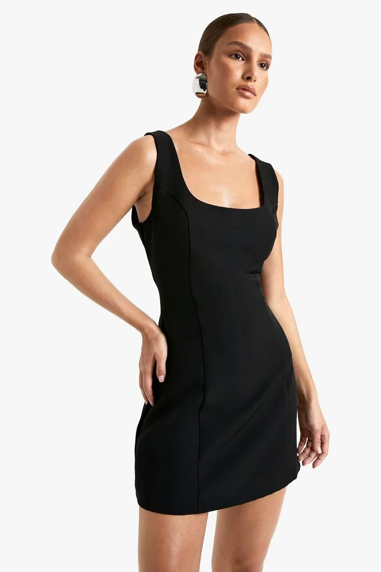 Diamante Bow Tailored Mini Dress - black - 2