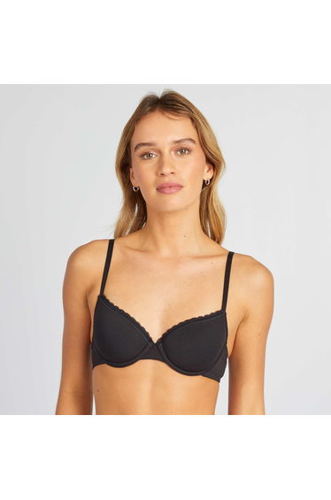 Padded cotton bra black