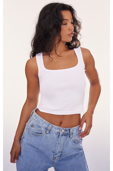 White Rib Scoop Neck Vest