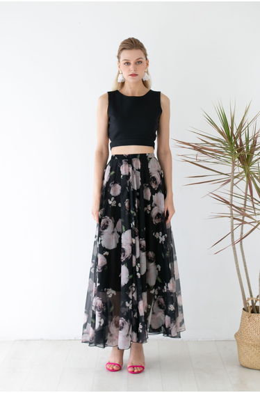 Pink Rose Watercolor Maxi Skirt