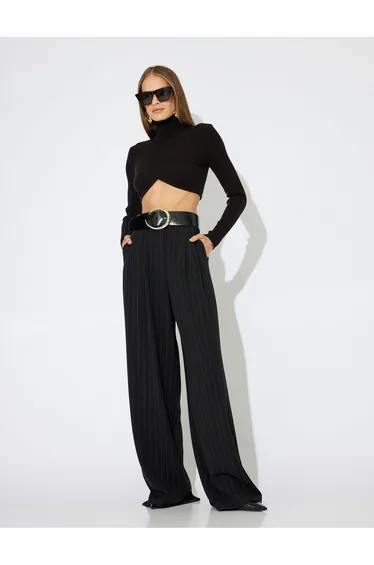 X Zeynep Bastık - High Waist Palazzo Trousers with Pocket Pleat Detail