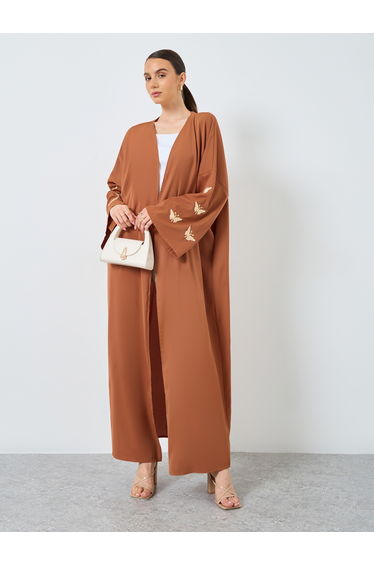 Embroidery Sleeve Open Front Abaya