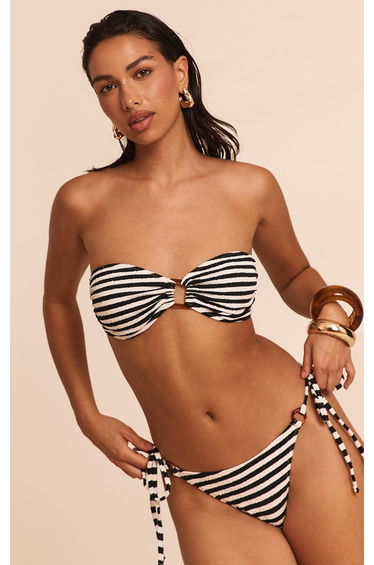 Black Textured Stripe Bandeau Bikini Top