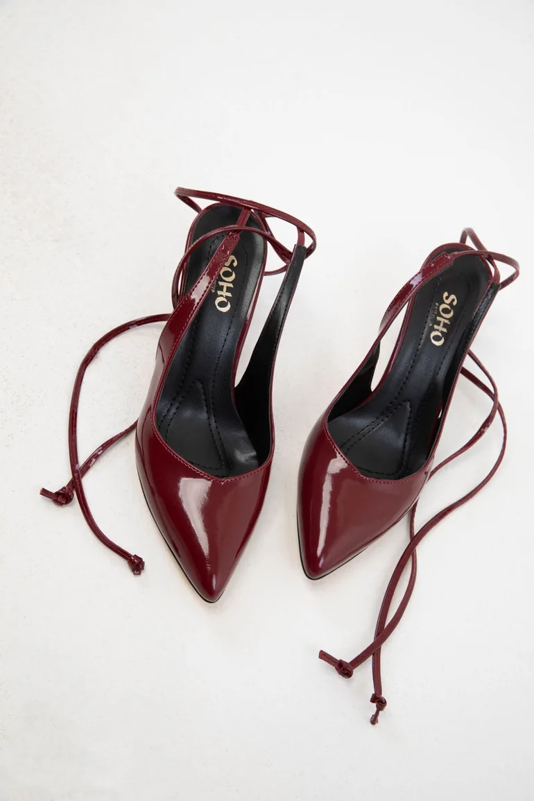 Claret Red Patent Leather Women's Classic Heeled Shoes - 1