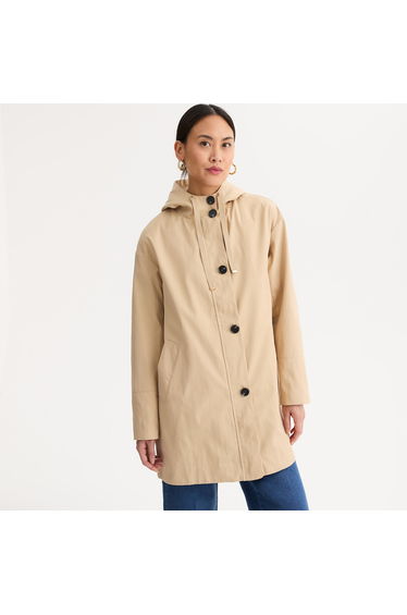 Mid-Length Parka with Fixed Hood and Zip Fastening, Mid-Season