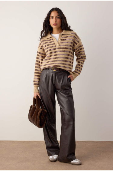 Wardrobe essentials camel basic oversized fit custom yarn knit sweater| Two