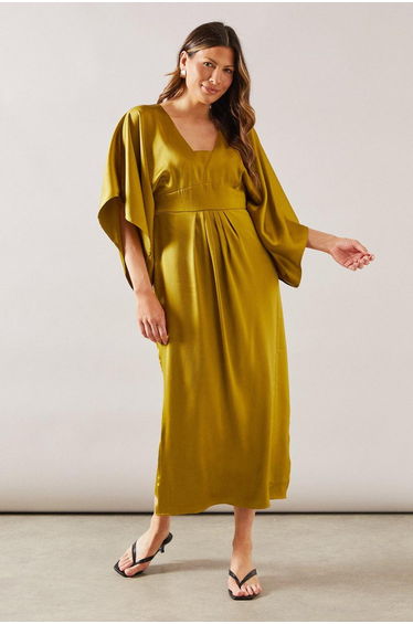 Satin Cape Sleeve Dress