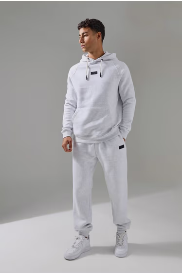 Men's Tracksuit Set with Track Pants and Logo Hoodie - Grey