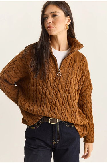 LUCCI Oversized Hair Beard Sweater with Zipper Collar