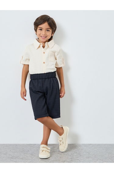 Boys Textured Collared Shirt and Shorts Set