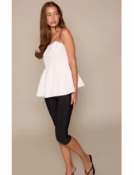 بلوزة بحمالات رفيعة بكشكش بيبلوم - أبيض - 1