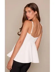 بلوزة بحمالات رفيعة بكشكش بيبلوم - أبيض - 2