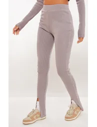 Tall Taupe Washed Ribbed Split Hem Trousers - 1