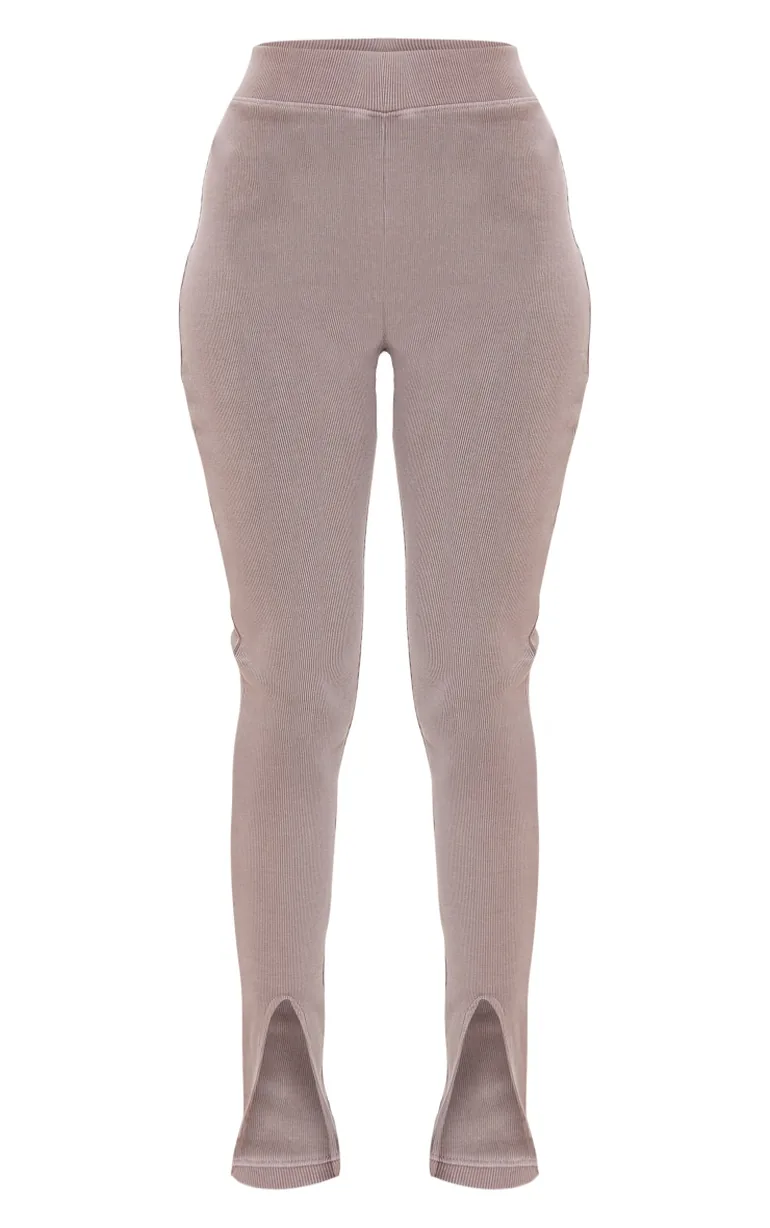 Tall Taupe Washed Ribbed Split Hem Trousers - 4