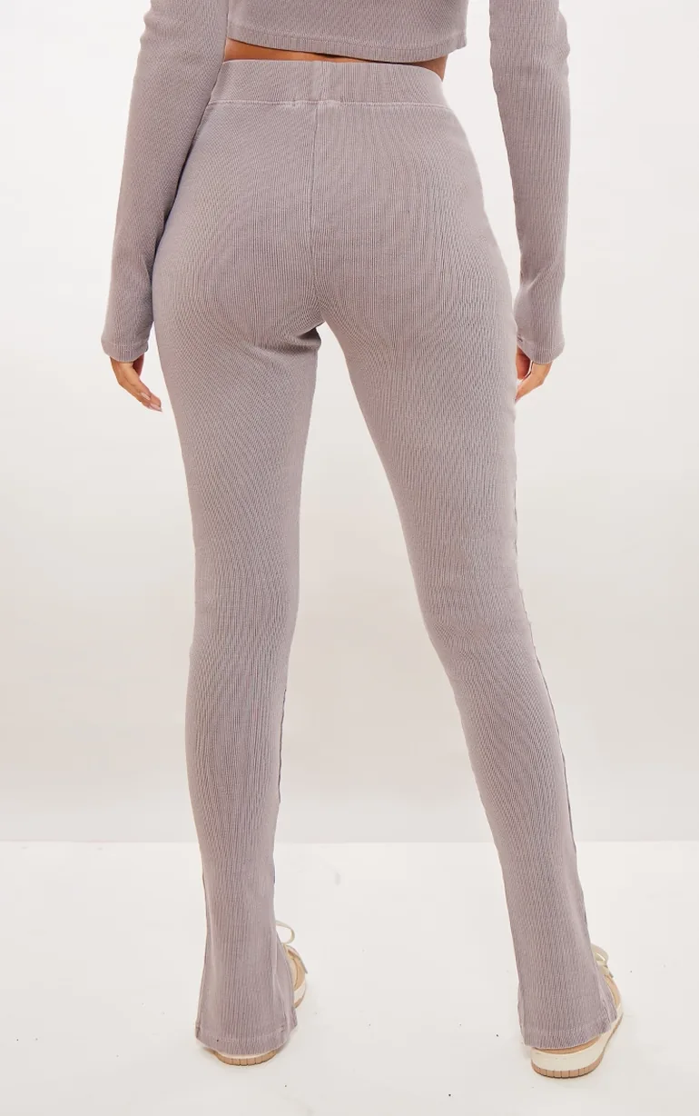 Tall Taupe Washed Ribbed Split Hem Trousers - 2