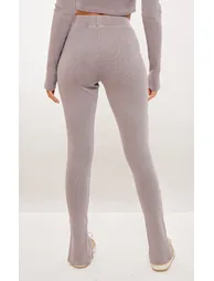 Tall Taupe Washed Ribbed Split Hem Trousers - 2