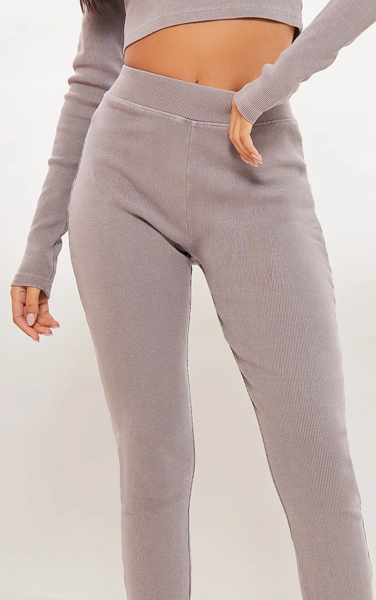 Tall Taupe Washed Ribbed Split Hem Trousers - 3