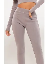 Tall Taupe Washed Ribbed Split Hem Trousers - 3