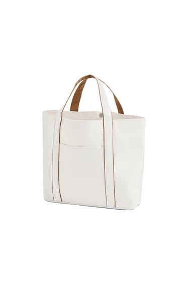 Westford Mill Courtside Medium Tote Bag - Soft White/Caramel