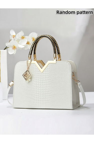Croc Skin Dual Handle Handbag with Drop Charm