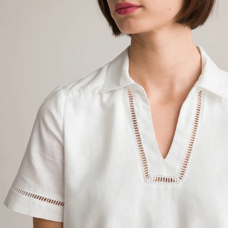 Linen/Cotton Shift Dress with Short Sleeves - 2