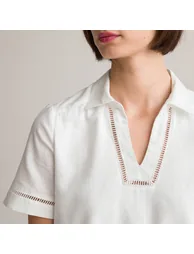 Linen/Cotton Shift Dress with Short Sleeves - 2