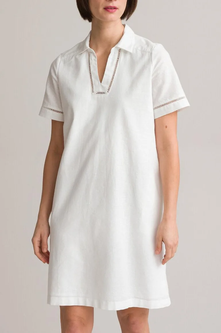 Linen/Cotton Shift Dress with Short Sleeves