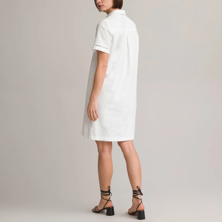 Linen/Cotton Shift Dress with Short Sleeves - 3