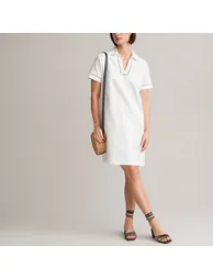 Linen/Cotton Shift Dress with Short Sleeves - 1