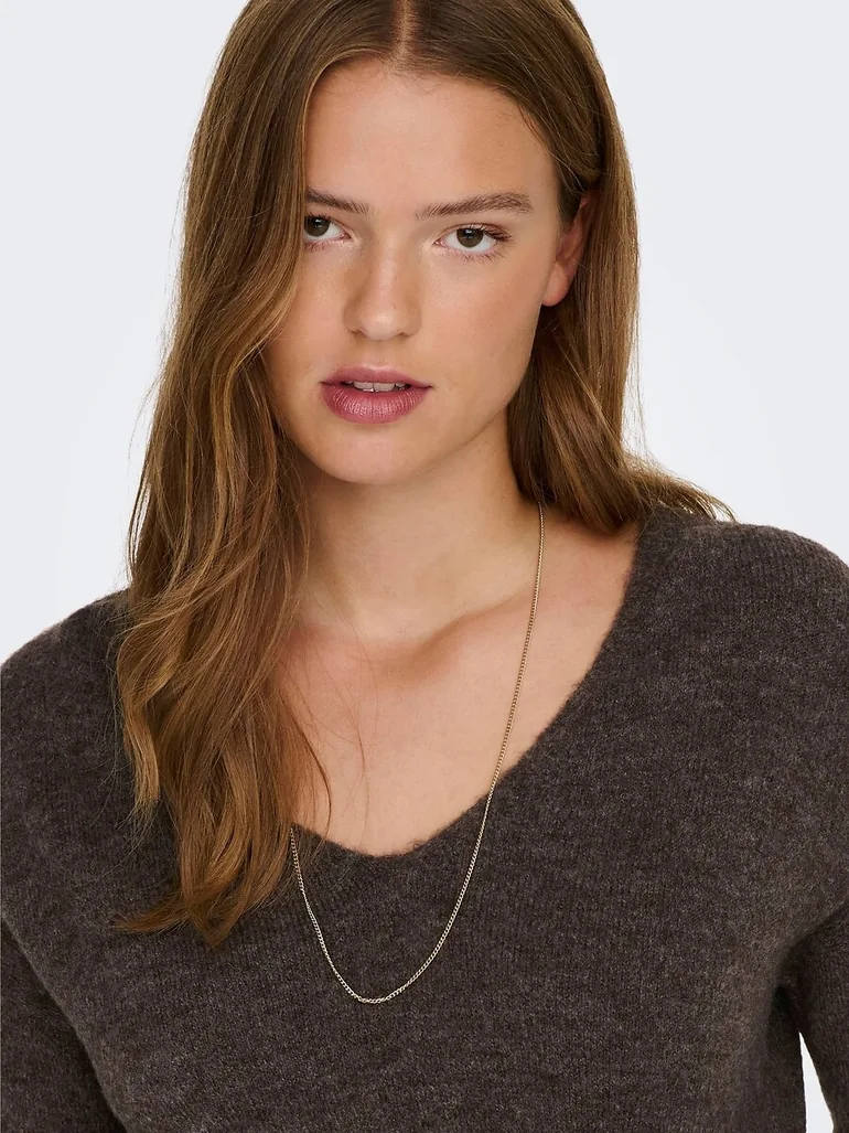 Brushed Knit Jumper/Sweater with V-Neck - 4
