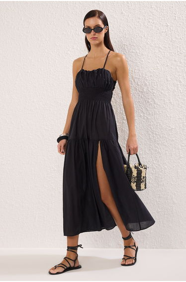 Black Oversized Maxi Woven 100% Cotton Beach Dress